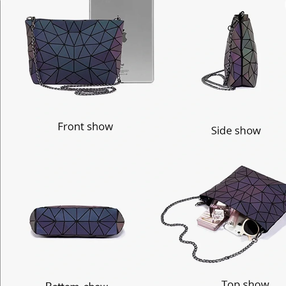 🔥 Geometric Luminous Purses Handbags Holographic Reflective Crossbody Bag - Picture 4 of 5